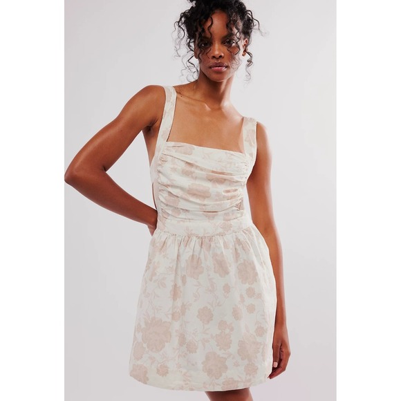 Free People Dresses & Skirts - FREE PEOPLE Meet Me in Maui Floral‎ Cream Cottagecore Baby Doll Mini Dress sz M